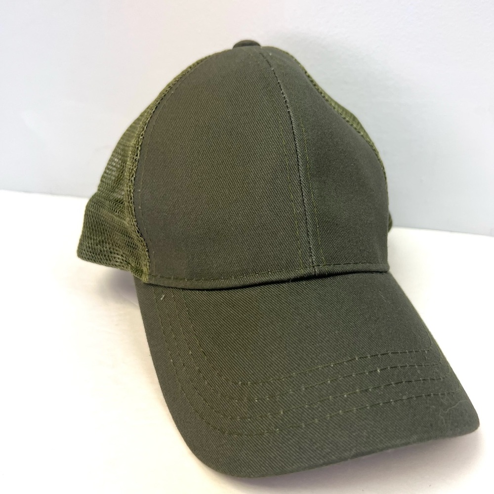 C.C, Olive Green Hat- Pony Tail top, adjustable,‎ Pre-Owned